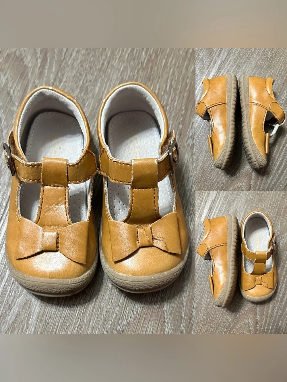 Girls' L'Amour Emma Bow T-Strap Mary Jane Shoe VGC Size 5 Tan Baby Toddler